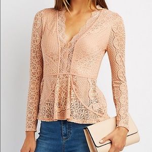 Charlotte Russe Scalloped V Neck lace top Size XL